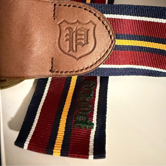 Polo Ralph Lauren Unisex Striped Canvas Belt Size L Red Navy Yellow Leather NWT - Picture 9 of 15